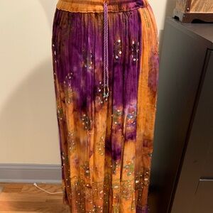 Earthbound gypsy boho orange and purple tie dye maxi skirt size medium